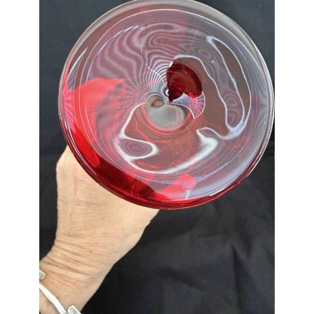 Red Ruby Glass Goblet Glossy Round Unisex Adults Drinkware Decorative 5.5 Inch